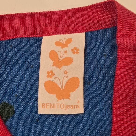 Benito Fernández 100% Wool Heart Cardigan Maximalist Color-Block Knit - Size S - Picture 7 of 8